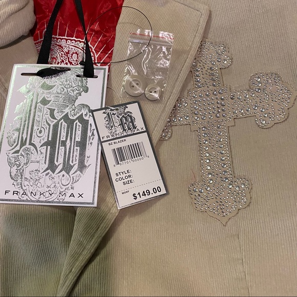 Franky Max Men’s Blazer 💯% Cotton Embroidery Rhinestones Size M Beige - Picture 4 of 7